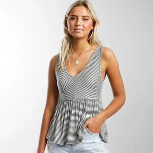 NWOT Buckle Peplum Babydoll - Gray & Black Chevron Stripes - One Urban Day